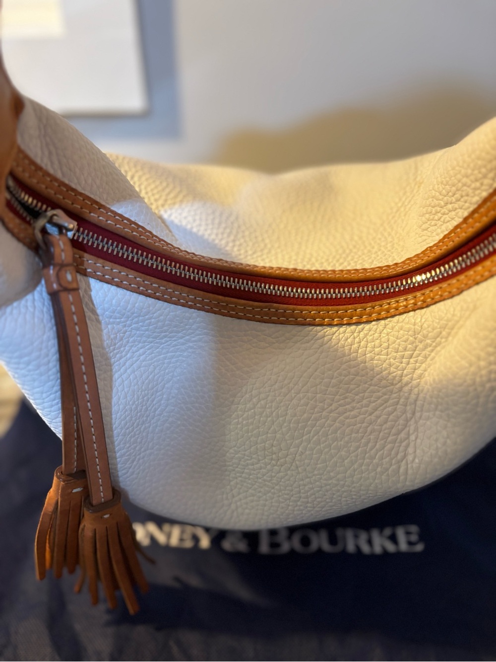 Dooney & Bourke White Pebble Leather Tassel Hobo Shoulder Bag - Picture 5 of 15